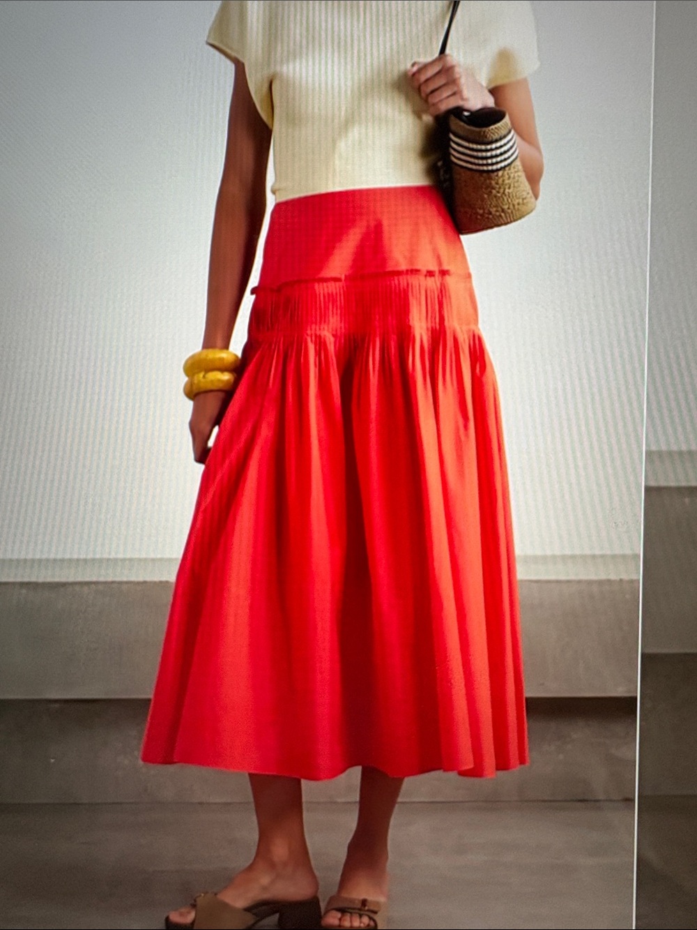 Theory pintucked cotton blend poplin midi skirt 6